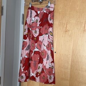 Pink and red floral midi skirt